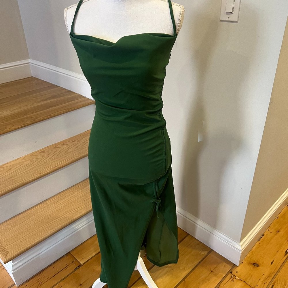 Cider Green Cowl Neck Spaghetti Strap  Cocktail Dress. Size Small